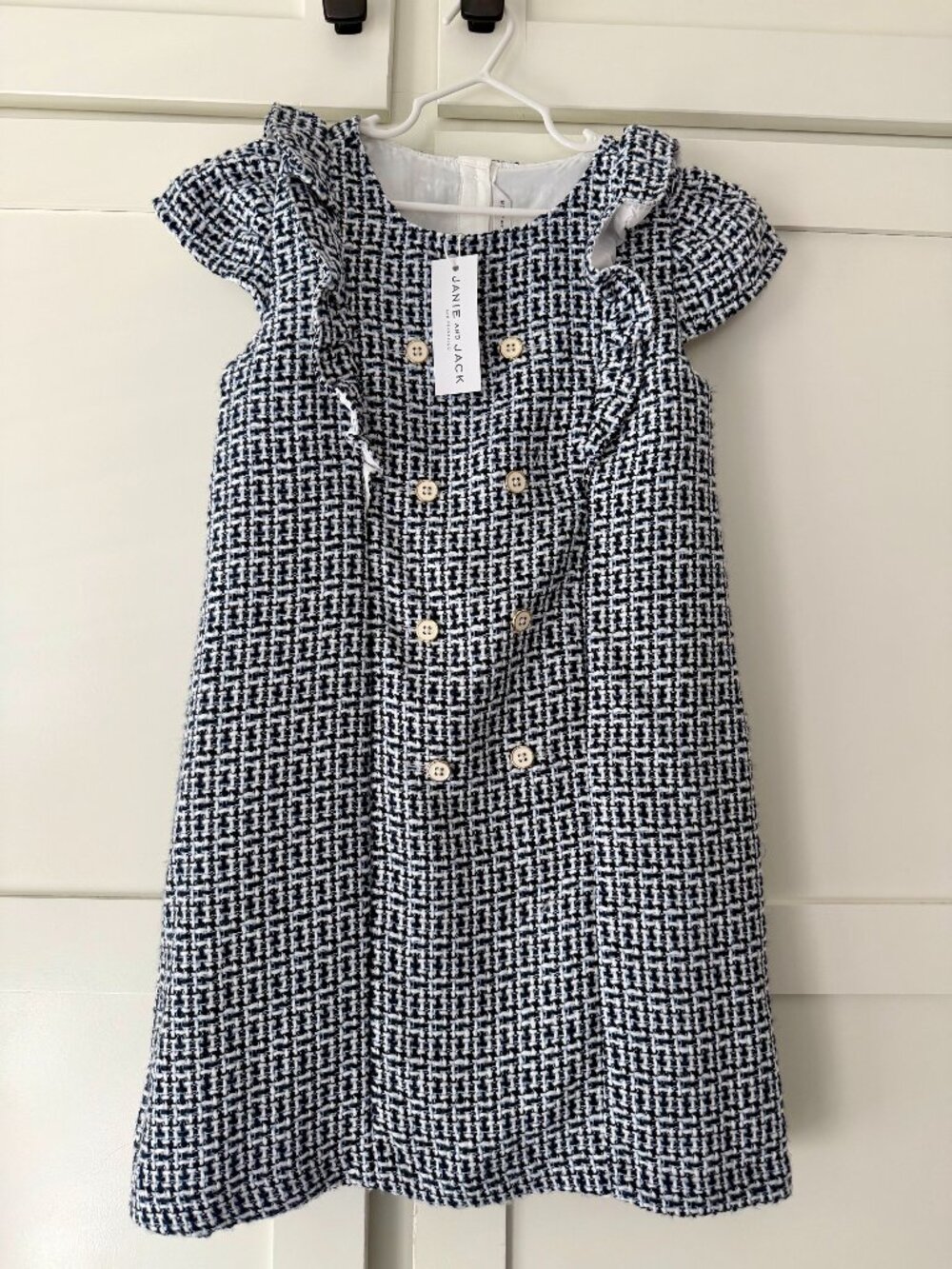 NWT Janie and Jack Girls Navy White Textured Dress Size 10